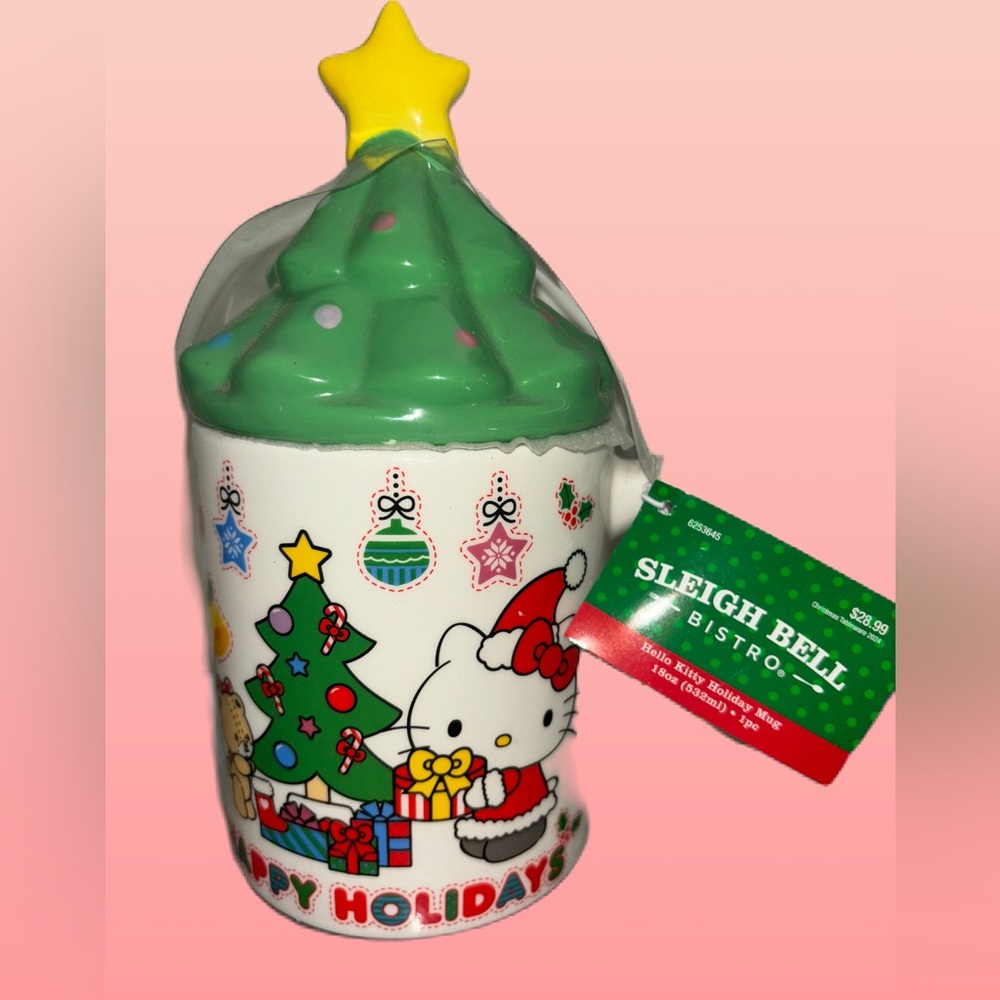 Happy Holidays Hello Kitty Christmas Tree Mug & Cover Sleigh Bell Bistro Gifts